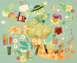  blush character_name cloud flower green_hair hat heart house komeiji_koishi leaf onigiri_(ginseitou) petals ribbon short_hair skirt smile solo third_eye touhou 