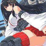  black_hair breasts cannon dd_(ijigendd) detached_sleeves fusou_(kantai_collection) hair_ornament kantai_collection large_breasts long_hair nontraditional_miko panties red_eyes red_legwear skirt smile solo thighhighs underwear white_panties 