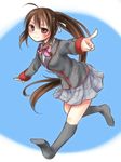  brown_hair hime_mia little_busters! long_hair natsume_rin ponytail red_eyes school_uniform smile 