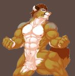  angry anthro biceps big_muscles brown_fur brown_hair chest_tuft clenched_teeth cougar daitenshi fangs feline flexing fur grey_background grey_eyes grey_fur hair istani looking_at_viewer male mammal muscles nipples nude pecs pink_nose plain_background pose red_hair sheath solo standing teeth toned tuft white_fur 