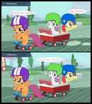  binoculars bow comic computer cutie_mark_crusaders_(mlp) equine female friendship_is_magic helmet horn horse jananimations laptop mammal my_little_pony pegasus pony scootaloo_(mlp) scooter sweetie_belle_(mlp) tumblr unicorn wagon wings young 