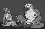  ball_and_chain bandanna bangles bdsm bondage bound breasts duo female gnoll muzzle_(object) muzzled nipples nude rml shackles size_difference spreader_bar 