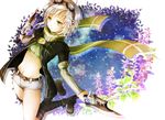  eiyuu_densetsu fie_claussell flowers goggles kneehighs navel scarf sen_no_kiseki short_hair ssscheme sword weapon white_hair yellow_eyes 