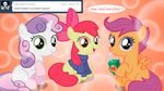  bow comic cute cutie_mark_crusaders_(mlp) drinking equine female friendship_is_magic horn horse jananimations juice_box mammal my_little_pony pegasus pony scootaloo_(mlp) smile socks sweater sweetie_belle_(mlp) tumblr unicorn wings young 