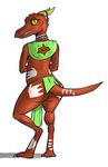  barefoot butt choker fangs handprint horn invalid_tag kobold loincloth plain_background reptile rml scales scalie skimpy_clothing solo tattoo white_background yellow_eyes 
