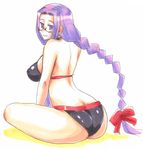  anus ass back blush breasts censored cleavage covered_nipples erect_nipples fate/stay_night fate_(series) glasses huge_ass kikuta large_breasts long_hair purple_hair rider smile swimsuit 