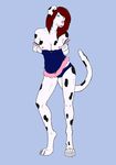  blue_eyes breasts canine dalmatian dealia_devilbliss digitigrade dog female flashing fur hair long_hair looking_at_viewer luna_lupin male mammal nipples red_hair simple_background solo standing straight 