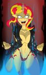  anthro anthrofied big_breasts blonde_hair blue_eyes breasts cleavage clothed clothing crown cutie_mark equestria_girls equine eyelashes female fur glowing gold green_eyes hair half-dressed horn horse insane jacket jrvanesbroek leather_jacket looking_at_viewer magic mammal my_little_pony navel open_mouth panties pony power red_hair skimpy smile solo standing sunset_shimmer_(eg) tan_fur teeth thong tiara tongue topless torn_clothing two_tone_hair underwear unicorn 