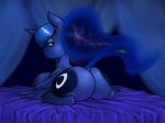  blue_eyes blue_fur blue_hair butt cutie_mark equine female feral friendship_is_magic fur gasscuss hair half-closed_eyes horn horse inside long_hair mammal my_little_pony pony princess_luna_(mlp) solo winged_unicorn wings 