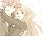  1girl brown_eyes brown_hair couple fujimoto_kiyokazu glasses hanato_kobato hetero higetsu hug kobato. long_hair 