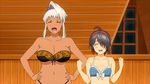  akaza_chacha animated animated_gif black_hair bouncing_breasts bra breast_slap breast_smash breasts dark_skin hair_ornament maken-ki! satou_kimi underwear white_hair 