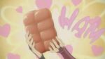  !? 1girl animated animated_gif asuka_(senran_kagura) breasts dekamori_senran_kagura food ham screencap senran_kagura senran_kagura_(series) solo surprised 