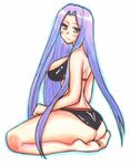  anus ass blush breasts censored cleavage erect_nipples fate/stay_night fate_(series) glasses huge_ass kikuta large_breasts long_hair purple_hair rider smile swimsuit 