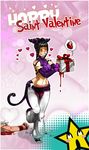  1boy 1girl blood box breasts death gift gift_box han_juri heart kamina1978 midriff muscle nail_polish present ryuu_(street_fighter) scissors smile street_fighter street_fighter_iv valentine 