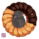  chocolate closed_eyes doughnut food french_cruller from_above lilac_(p-f_easy) lowres no_humans original simple_background solo white_background 