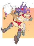  animal_costume blue_hair hat jojo_no_kimyou_na_bouken jorge_joestar jouji_joestar kars_(jojo) long_hair male_focus multiple_boys purple_hair reindeer_costume santa_hat toujou_sakana 