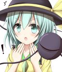  blush bow green_eyes green_hair hat hat_bow komeiji_koishi kuroganeruto solo third_eye touhou white_background 