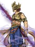  1boy armlet armor brown_hair helmet kilik kilik_(soulcalibur) male male_focus racket_ti1 rough solo soul_calibur soulcalibur_v weapon 