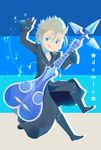  bad_id bad_pixiv_id black_coat_(kingdom_hearts) blonde_hair blue_eyes cloak demyx gloves highres instrument kingdom_hearts male_focus musical_note okitsune_(okitsune-sama) sitar 