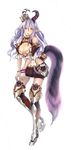  absurdres armor breasts choker cleavage crown highres horns kab00m_chuck large_breasts lavender_hair long_hair looking_at_viewer miniskirt original pointy_ears revision simple_background skirt solo star tail white_background yellow_eyes 