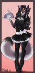  &lt;3 arm_behind_head avoid_posting bell black_fur black_hair blush bow cat collar conditional_dnp dress feline female fur gem grey_fur hair hindpaw long_hair looking_at_viewer maid maid_uniform mammal mrawl oriana paws pink_nose red_eyes smile solo standing tray 