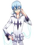  bad_id bad_pixiv_id blue_hair glasses inumuta_houka kill_la_kill male_focus mura_karuki pouch solo uniform white_background 