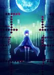  bad_id bad_pixiv_id barrier blue_eyes blue_hair cape cheroi city different_shadow hair_ornament hairclip highres magical_girl mahou_shoujo_madoka_magica mahou_shoujo_madoka_magica_movie miki_sayaka moon night oktavia_von_seckendorff short_hair smile solo soul_gem thighhighs zettai_ryouiki 