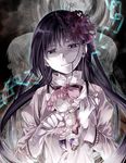  akemi_homura bad_id bad_pixiv_id black_hair doll flower glasses hair_in_mouth head_tilt kaname_madoka light long_hair mahou_shoujo_madoka_magica mahou_shoujo_madoka_magica_movie multiple_persona nose_shade smile spider_lily sweetcry 