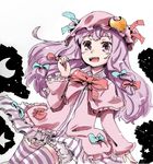  bow hair_bow hat hat_bow long_hair mayuge_inu patchouli_knowledge purple_eyes purple_hair solo striped striped_legwear thighhighs touhou 