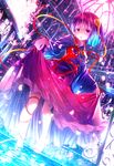  :o antenna_hair barefoot dutch_angle heart komeiji_satori long_sleeves looking_at_viewer open_mouth petals pink_eyes pink_hair revision ryosios shirt skirt skirt_hold solo third_eye touhou wading water wide_sleeves 