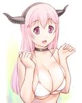  bikini bikini_top breasts cleavage cosplay fake_horns large_breasts long_hair maou_(maoyuu) maou_(maoyuu)_(cosplay) maoyuu_maou_yuusha nitroplus pink_eyes pink_hair solo super_sonico swimsuit ueyama_michirou white_bikini 