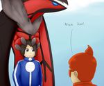  brown_hair calem english_text hair human legendary_pok&#233;mon legendary_pok&eacute;mon male mammal nintendo orange_hair pok&#233;mon pok&eacute;mon size_difference team_flare text unknown_artist video_games yveltal 