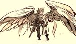  angel_wings bad_id bad_pixiv_id black_legwear boots bow_(weapon) cis_(carcharias) crossbow hair_ornament kantai_collection looking_at_viewer monochrome pigeon-toed solo taihou_(kantai_collection) thighhighs weapon wings 