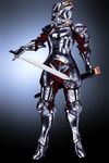  1girl armor ats atto_(eroban) female helmet highres knight long_hair simple_background solo standing sword weapon 