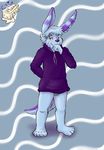  barefoot big_ears blue_fur butter colored cub fur green_eyes grin happy lagomorph looking_at_viewer male mammal markings mene menebunny mustelid otter paws purple_fur rabbit smile solo thick_tail underwear young 