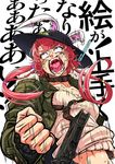  anger_vein animal_ears bandage_over_one_eye borrowed_character bunny_ears clenched_hand collar collarbone extra_eyes gun hat imizu_(nitro_unknown) jacket open_mouth original purple_eyes red_hair safety_pin tears translation_request weapon 