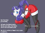  basketgardevoir bdsm blue_eyes blush bondage bound breasts canine dress equine female friendship_is_magic fur gloves hair horn horse looking_at_viewer mammal my_little_pony pony purple_hair rarity_(mlp) rope solo spreader_bar stalkings text unicorn white_fur 