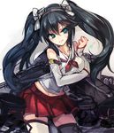  bad_id bad_pixiv_id black_hair cis_(carcharias) detached_sleeves green_eyes hair_ribbon isuzu_(kantai_collection) kantai_collection long_hair ribbon school_uniform serafuku smile solo thighhighs twintails 