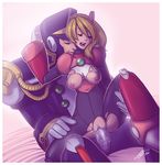  1girl alia_(rockman) blonde_hair bodysuit breasts closed_eyes cupcake992 hetero long_hair nipples pussy_juice robot_ears rockman rockman_x sex signas signature sitting sitting_on_lap sitting_on_person torn_bodysuit torn_clothes vaginal 