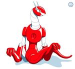  ambiguous_gender black_eyes digitigrade feral fluffy_(character) machine mechanical plain_background red_body robot side_view sitting solo spread_legs spreading team_galaxy technophilia unciaa white_background white_body 