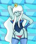  &lt;3 adventure_time blue_skin breasts clothed clothing crossgender crown female gem gloves hair human ice_queen kitty-goes-rawr legwear long_hair looking_at_viewer mammal one_eye_closed panties skimpy smile solo standing stockings text thong underwear wink 