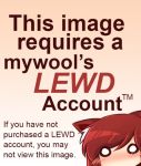  1girl animal_ears artist_name blank_eyes blush chibi commentary ears_down english english_commentary gradient gradient_background imaizumi_kagerou looking_at_viewer parody peeking_out red_hair solo touhou wolf_ears wool_(miwol) 