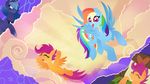  &lt;3 blue_eyes blue_fur blue_hair cloud crown cutie_mark dream duo equine female feral flying friendship_is_magic fur hair horn horse mammal moon multi-colored_hair my_little_pony necklace orange_fur pegasus pony princess_luna_(mlp) purple_eyes purple_hair rainbow_dash_(mlp) rainbow_hair rariedash scootaloo_(mlp) sleeping sparkles sun winged_unicorn wings 