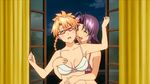  amado_yuuka animated animated_gif blush bra breast_grab brown_hair glasses grabbing maken-ki! purple_hair takaki_furan trembling underwear yuri 
