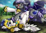  armor black_fur blue_hair blush dimwitdog duo equine female feral friendship_is_magic fur hair helmet horse lying mammal messy midnight_blossom_(mlp) mud my_little_pony on_back original_character pegasus pony purple_hair pussy royal_guard_(mlp) thestral white_fur wings 