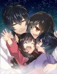  2girls ame_(ookami_kodomo) animal_ears bangs black_hair blue_eyes brown_hair closed_eyes family father_and_daughter father_and_son hana_(ookami_kodomo) happy hug long_hair mother_and_daughter mother_and_son multiple_boys multiple_girls ookami_kodomo_no_ame_to_yuki ookami_otoko open_mouth orange_eyes short_hair siblings sidelocks smile swept_bangs teeth wolf_ears yellow_eyes yuki_(ookami_kodomo) 