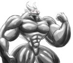  anthro biceps big_muscles bulge dragmon dragon flexing grey_skin horn huge_muscles hyper hyper_muscles invalid_color invalid_tag male monochrome muscles nipples nude pecs plain_background pose red_eyes scales solo spikes standing white_background 