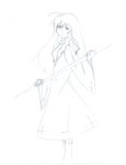  1girl akumart elf_(akumart) long_hair monochrome original robes staff 