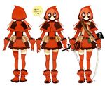  belt boots bow deadpool dual_wielding explosive facepaint genderswap genderswap_(mtf) gloves grenade gun holding hood marvel red_hair shishio skirt sword thighhighs weapon zettai_ryouiki 