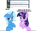  confused english_text equine female friendship_is_magic genie hair horn horse lesbian mammal my_little_pony navitaserussirus open_mouth plain_background pony text tongue trixie_(mlp) tumblr twilight_sparkle_(mlp) two_tone_hair unicorn white_background 